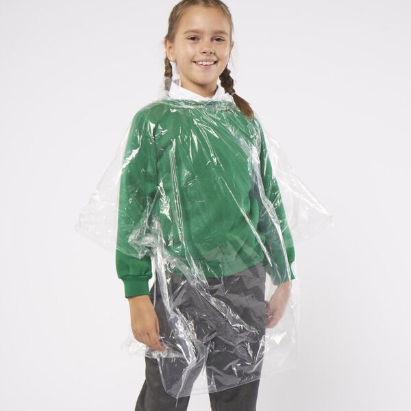 Kids emergency hooded plastic poncho Thumbnail